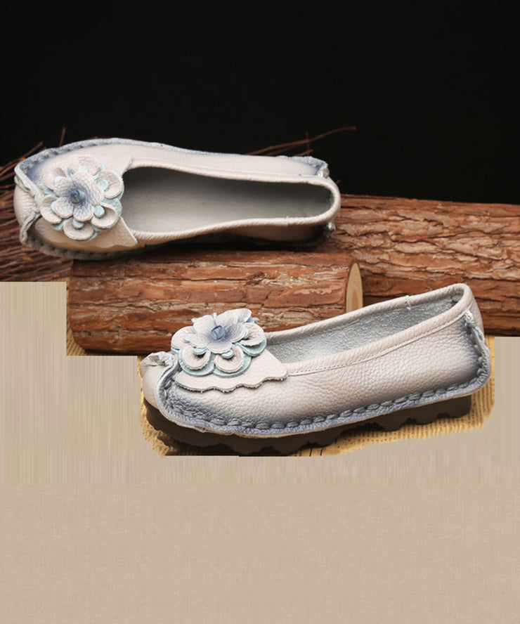 Women Light Grey Flower Splicing Flat Shoes