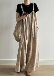 Women Linen Button Pockets Linen Jumpsuit Sleeveless