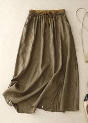 Women Linen Embroidered Elastic Waist Linen Skirts Summer