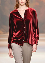 Women Mulberry Asymmetrical Design Silk Velour Shirt Fall