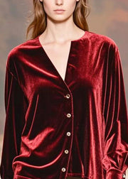 Women Mulberry Asymmetrical Design Silk Velour Shirt Spring