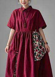 Women Mulberry Peter Pan Collar Print Patchwork Cotton Dresses Summer