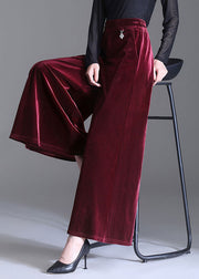 Women Mulberry Pockets Patchwork Velour Wide Leg Pants Fall