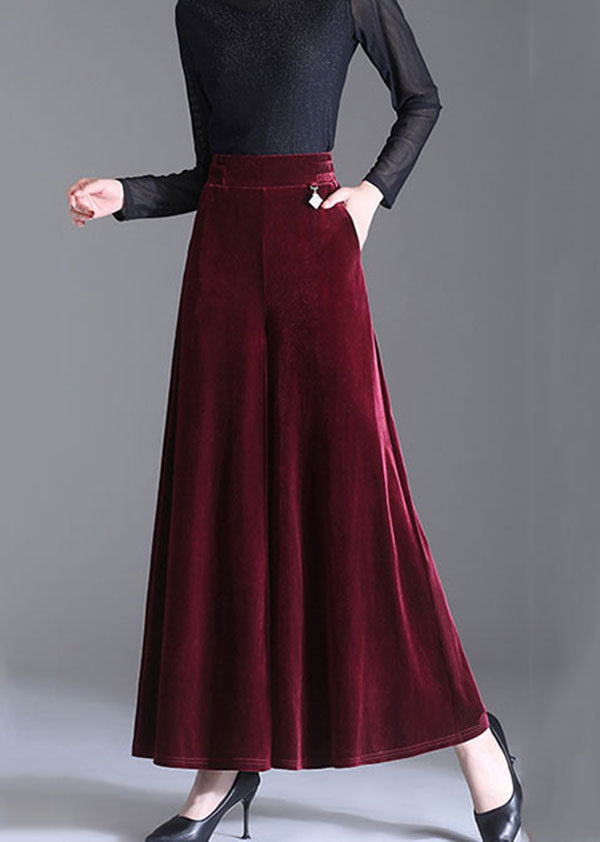 Women Mulberry Pockets Patchwork Velour Wide Leg Pants Fall