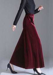 Women Mulberry Pockets Patchwork Velour Wide Leg Pants Fall