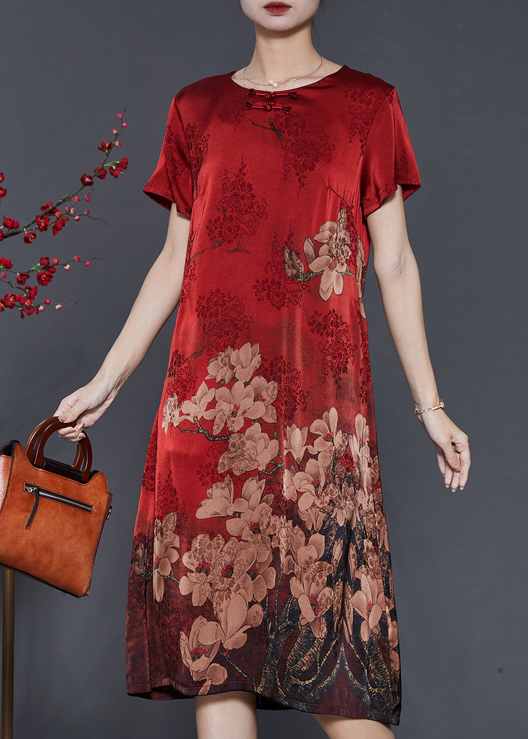 Women Mulberry Print Silk Oriental Dresses Summer