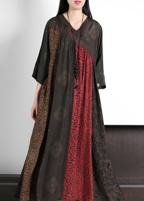 Women Mulberry Print Wrinkled Silk Long Dresses Summer