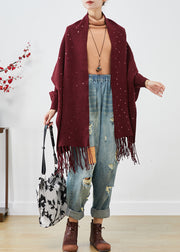 Women Mulberry Sequins Tasseled Knit Cardigan Winter