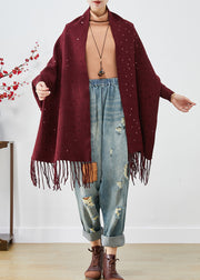 Women Mulberry Sequins Tasseled Knit Cardigan Winter