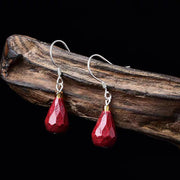 Women Mulberry Sterling Silver Cinnabar Water Drop Drop Earrings