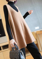 Women Mulberry V Neck Oversized Knit Vest Tops Sleeveless