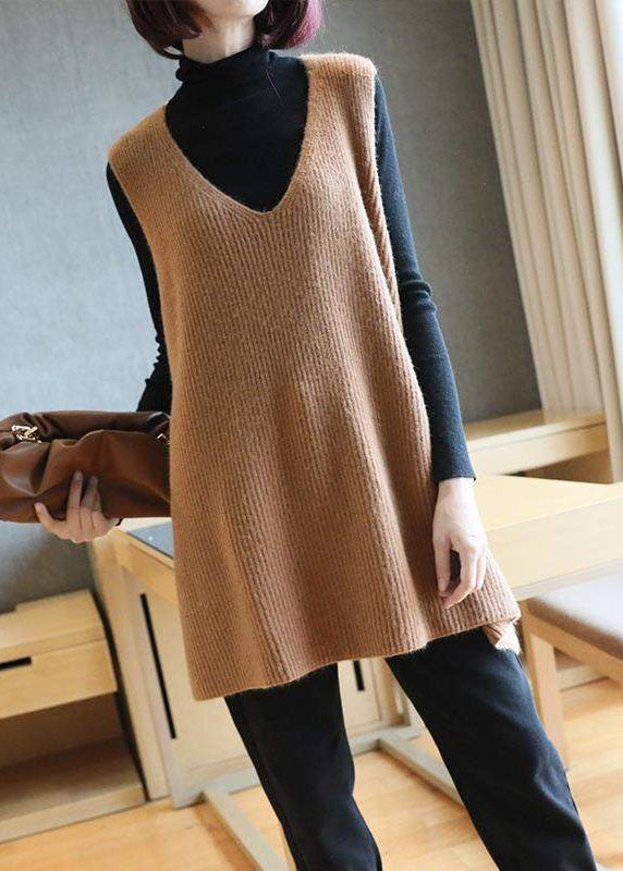 Women Mulberry V Neck Oversized Knit Vest Tops Sleeveless