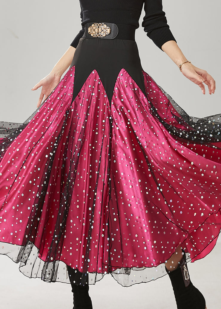 Women Mulberry Zircon Patchwork Tulle Skirts Spring