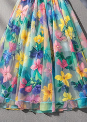 Women Multicolor Floral Print High Waist Tulle Skirts Summer