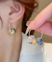 Women Multicolour Copper Gem Stone Glass Hoop Earrings