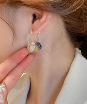 Women Multicolour Copper Gem Stone Glass Hoop Earrings
