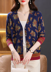 Women Navy Button Print Cozy Knit Cardigan Spring