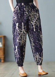 Women Navy Elastic Waist Print Harem Pants Summer