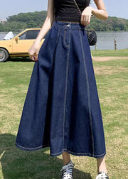 Women Navy High Waist Patchwork Denim A Line Skirts Summe