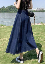 Women Navy High Waist Patchwork Denim A Line Skirts Summe