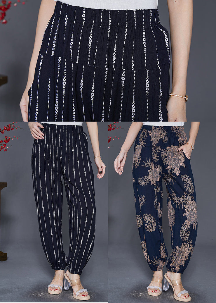 Women Navy Oversized Print Cotton Lantern Pants Fall