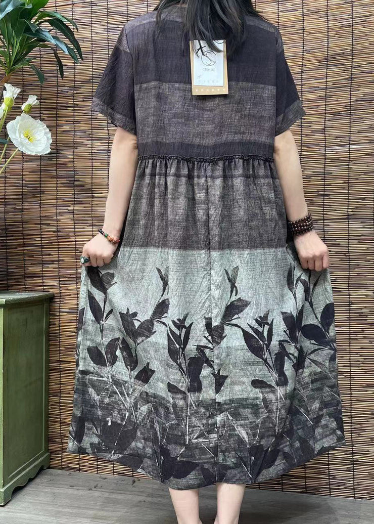 Women O Neck Print Patchwork Cotton Dress Summer