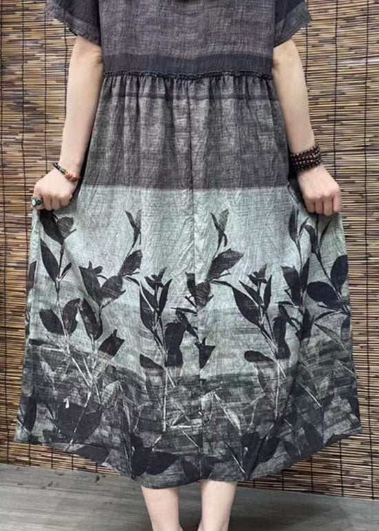 Women O Neck Print Patchwork Cotton Dress Summer