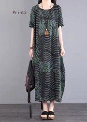 Women O Neck Print Patchwork Cotton Long Dresses Summer