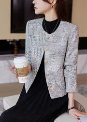 Women O-Neck Striped Cotton Short Coat Spring