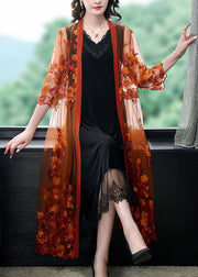 Women Orange Embroidered Patchwork Tulle Long Dresses Summer