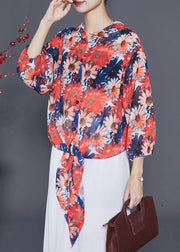 Women Orange Hooded Floral Chiffon UPF 50+ Top Summer