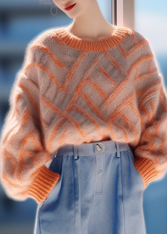 Women Orange O Neck Cozy Thick Knit Pullover Sweaters Winter