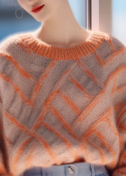 Women Orange O Neck Cozy Thick Knit Pullover Sweaters Spring