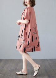 Women Orange O Neck Print Patchwork Cotton Mid Dress Summer