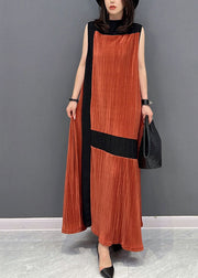 Women Orange Oversized Patchwork Cotton Robe Dresses Sleeveless