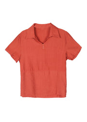 Women Orange Peter Pan Collar Cotton Blouses Summer