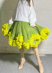 Women Orange Ruffled Patchwork Tulle Skirts Summer