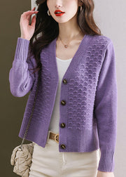 Women Orange V Neck Button Wool Knit Cardigan Winter