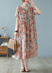 Women Oversized Print Exra Large Hem Cotton Long Dresses Short Sleeve