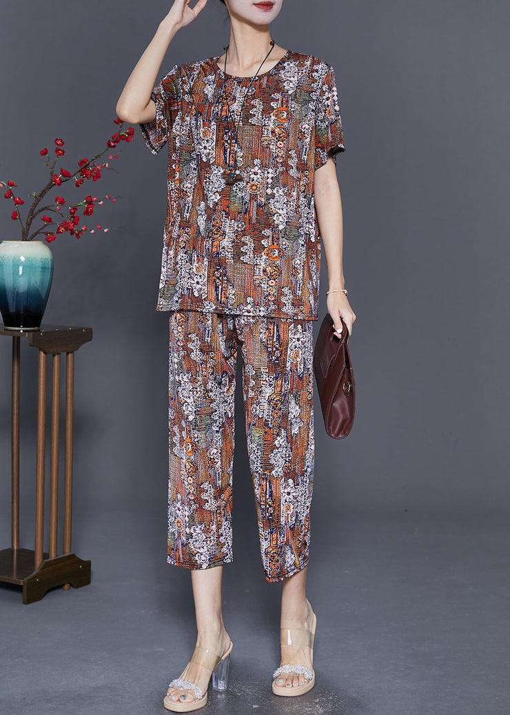 Women Oversized Print Silk Two Piece Set Summer