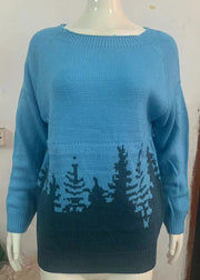 Women Peacock Blue O Neck Cozy Knit Sweaters Fall