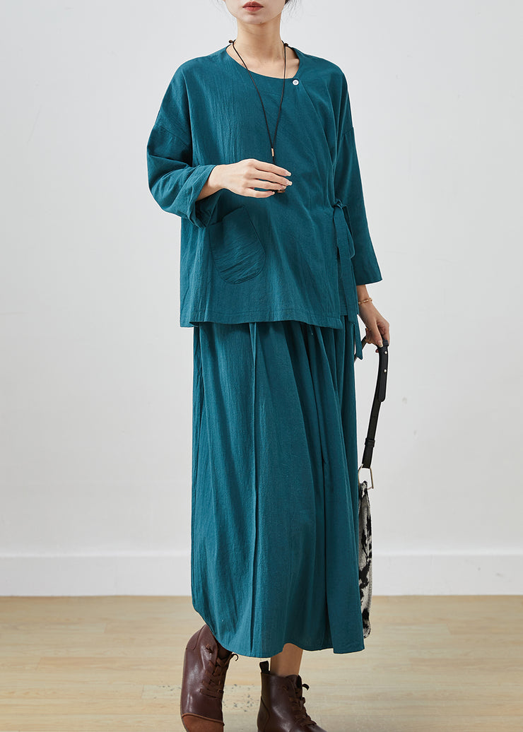 Women Peacock Blue Oversized Linen Two Pieces Set Spring