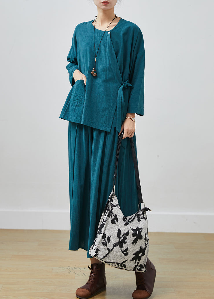 Women Peacock Blue Oversized Linen Two Pieces Set Spring