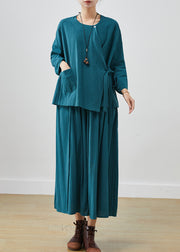 Women Peacock Blue Oversized Linen Two Pieces Set Spring