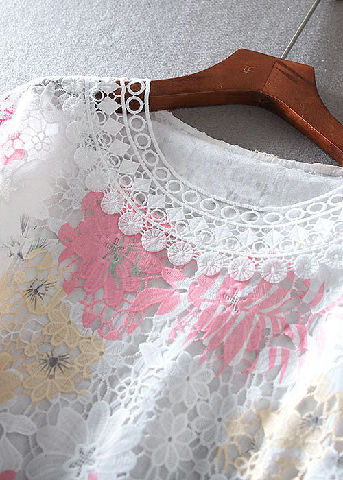 Women Pink Embroidered Lace Shirt Bracelet Sleeve