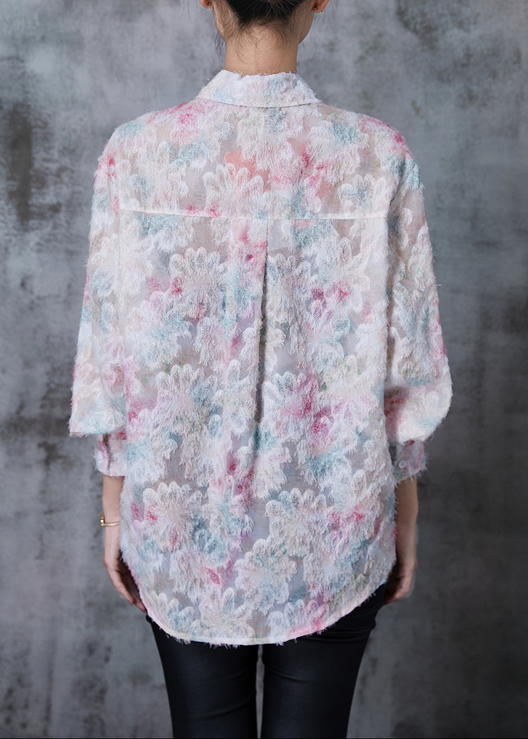 Women Pink Eyelash Chiffon Shirt Spring