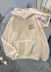 Women Pink Hooded Letter Pockets Teddy Faux Fur Sweatshirt Spring