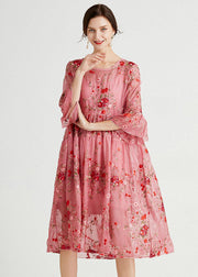 Women Pink O-Neck Embroideried Lace Dresses Two Piece Set Summer