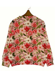 Women Pink O Neck Floral Knitting Cotton Sweaters Spring