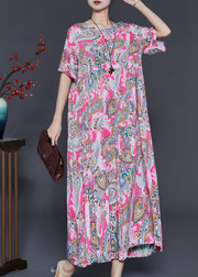 Women Pink Oversized Print Cotton Ankle Dress Summer